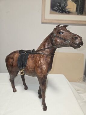 Vintage leather wrapped Horse with Black Saddle - Brand
